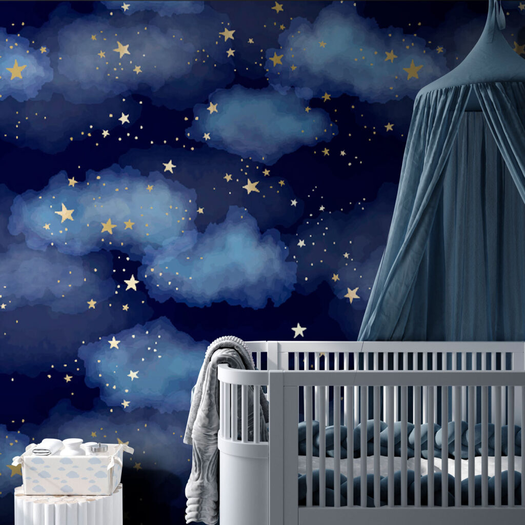 A blue sky with clouds and stars A blue sky with clouds and stars