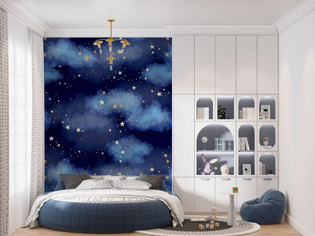 A blue sky with clouds and stars A blue sky with clouds and stars