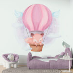 Fototapeta Lis z kreskówki w balonie na ogrzane powietrze