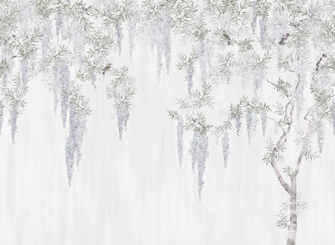 Wallpaper with flowers and birds