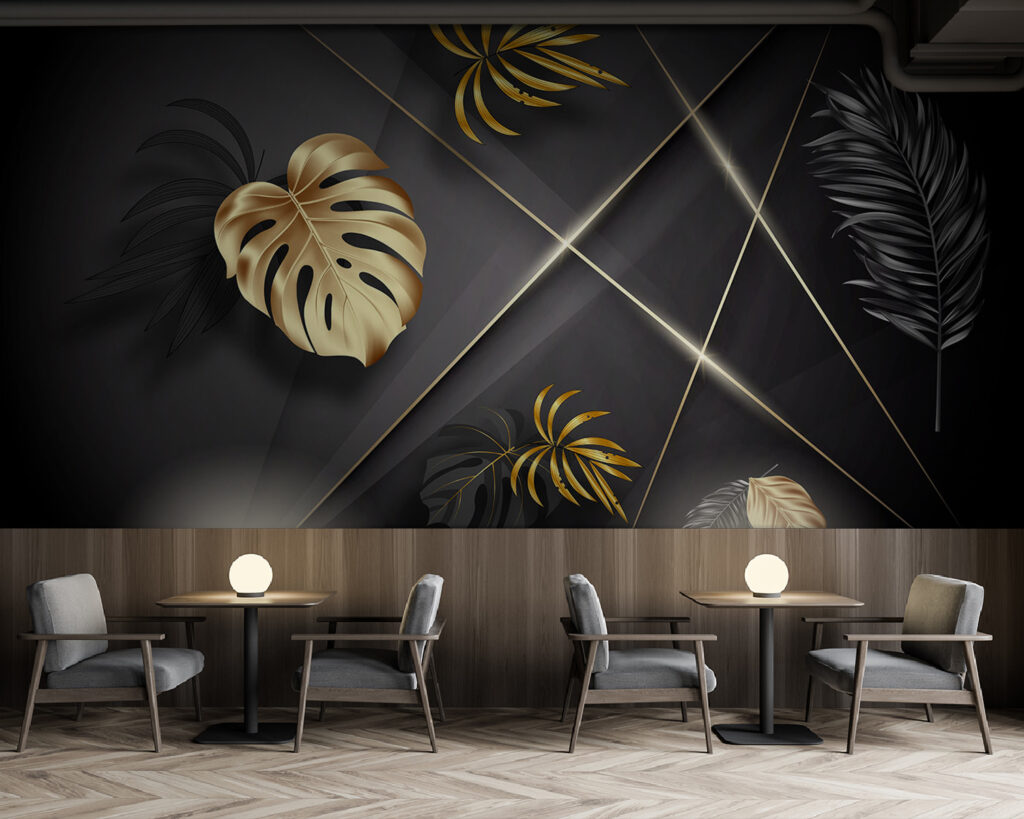 Elegant metallic leaves on dark backdrop