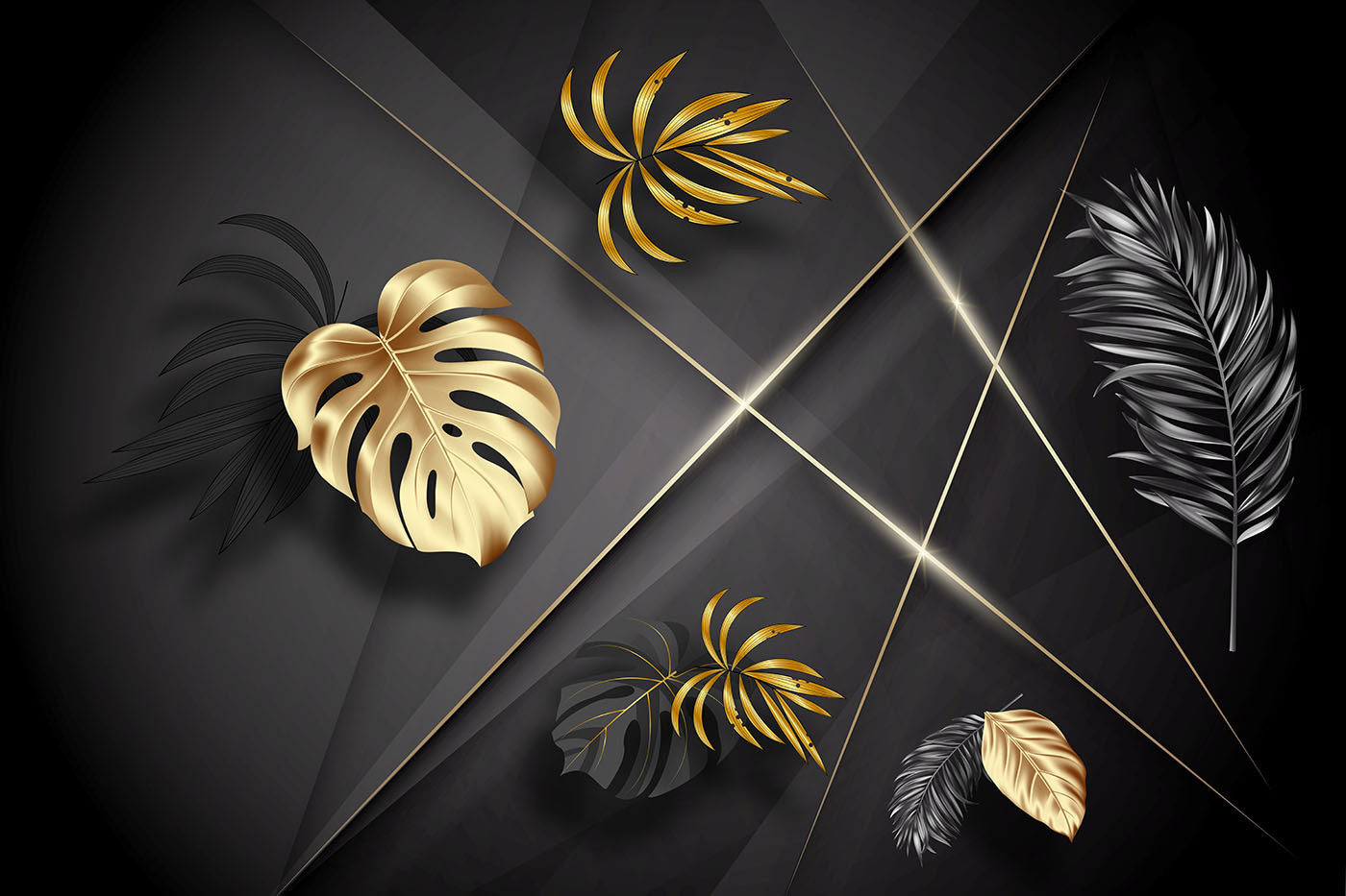 Elegant metallic leaves on dark backdrop