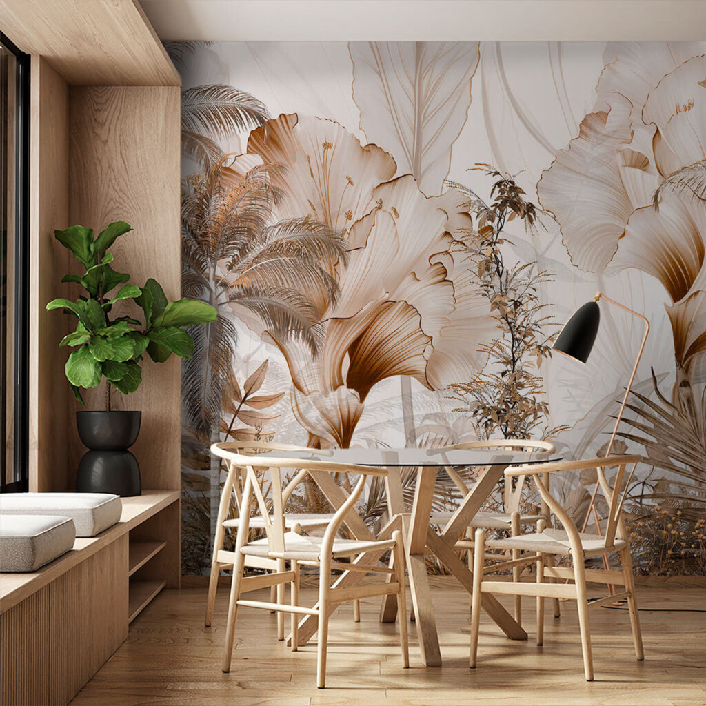 Wallpaper with flowers and plants