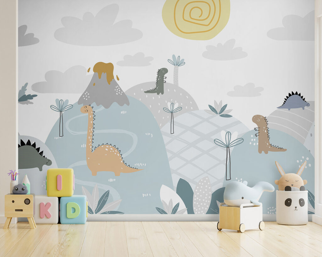 Cartoon of dinosaurs on a hill Cartoon of dinosaurs on a hill