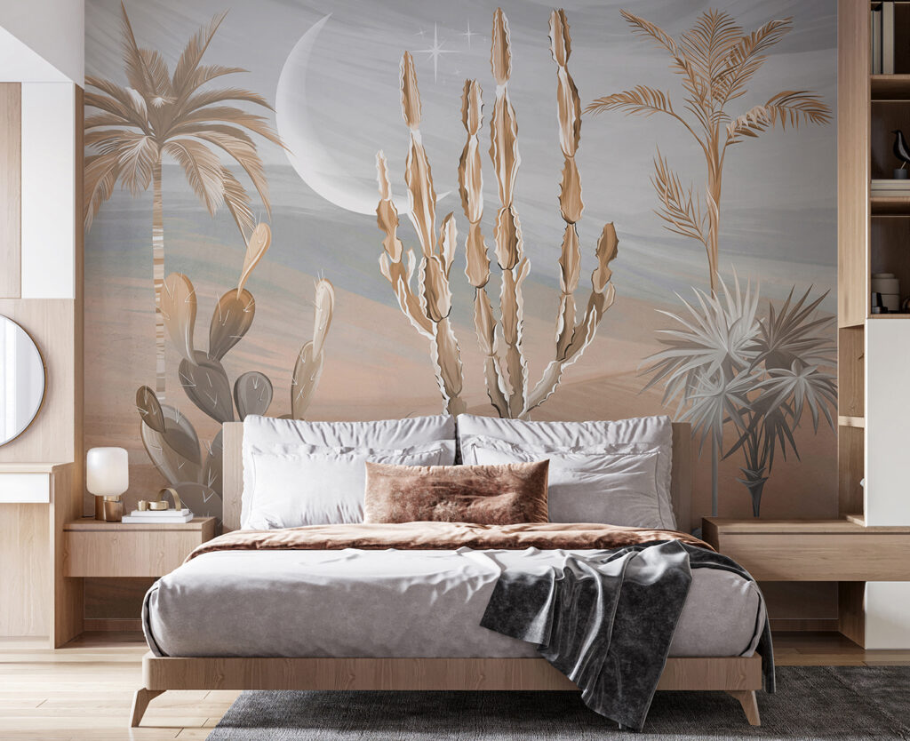 Desert landscape with cactus and palm trees Desert landscape with cactus and palm trees