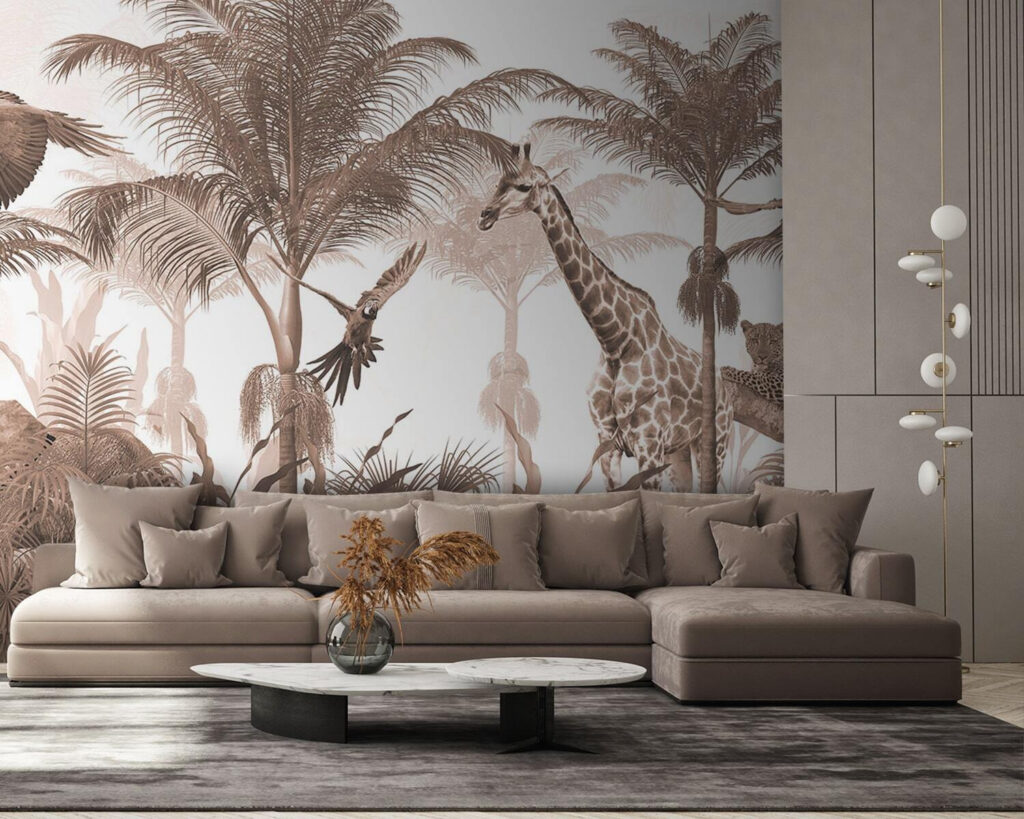 Giraffes and a parrot in a forest