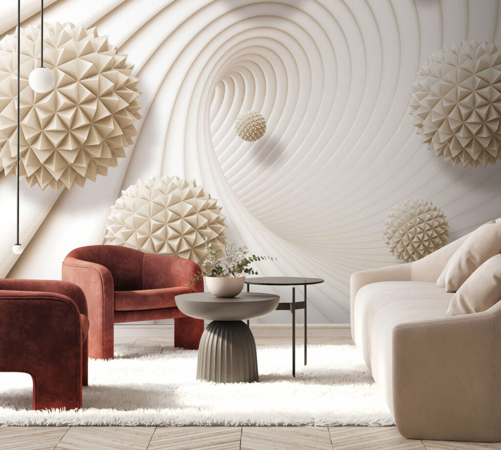 White swirly pattern with white balls