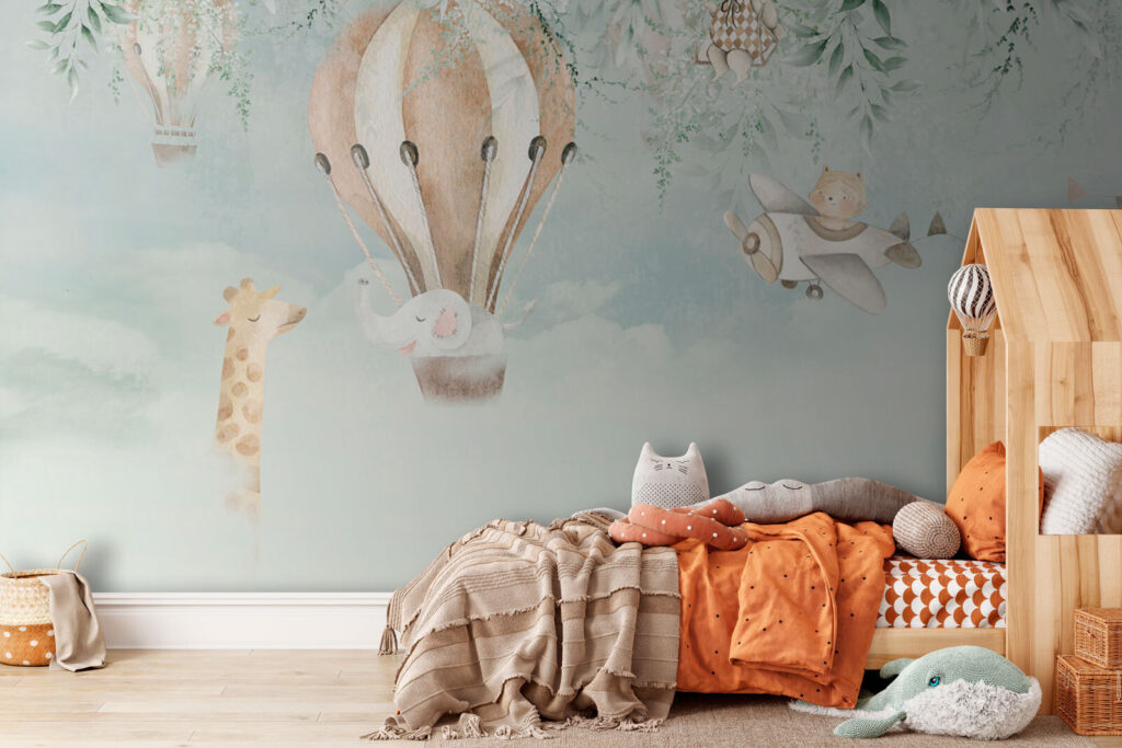 Painting of animals flying in the sky