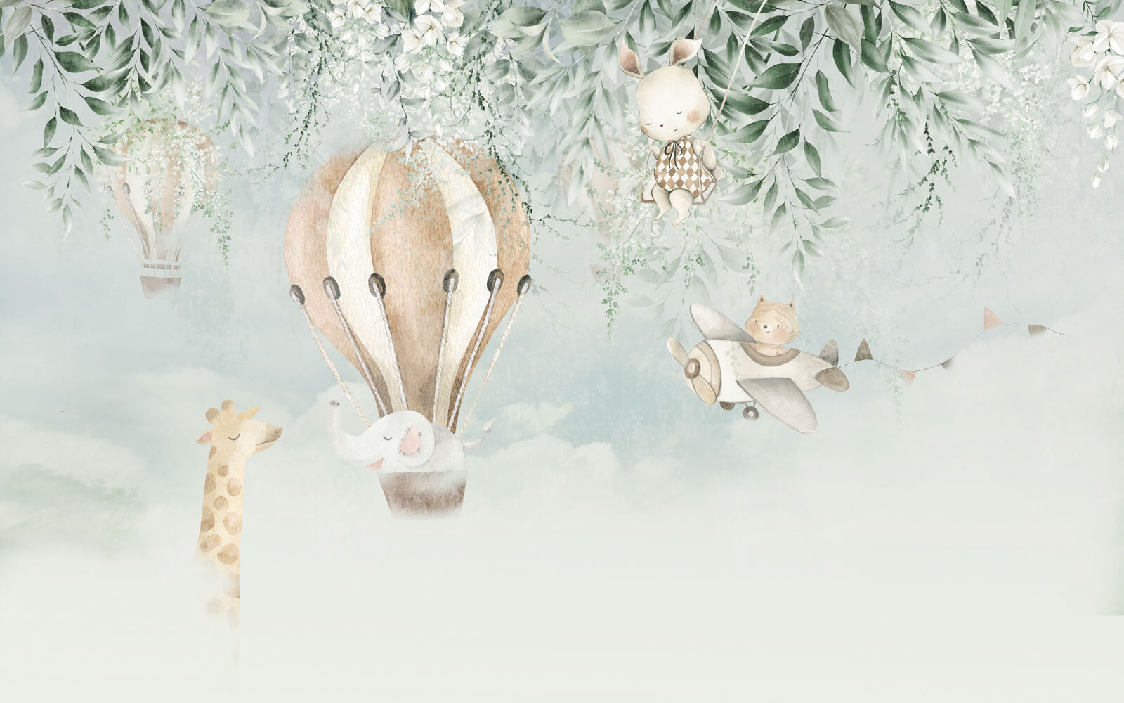 Painting of animals flying in the sky