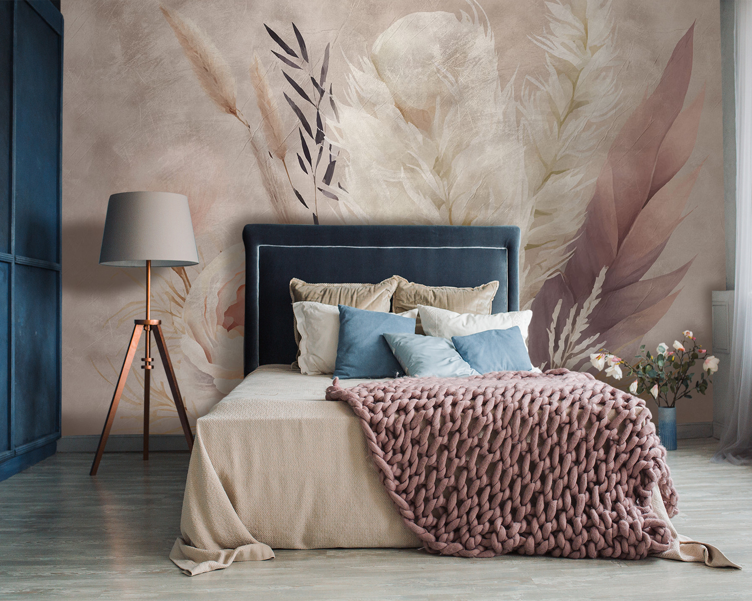 Painting of flowers and feathers