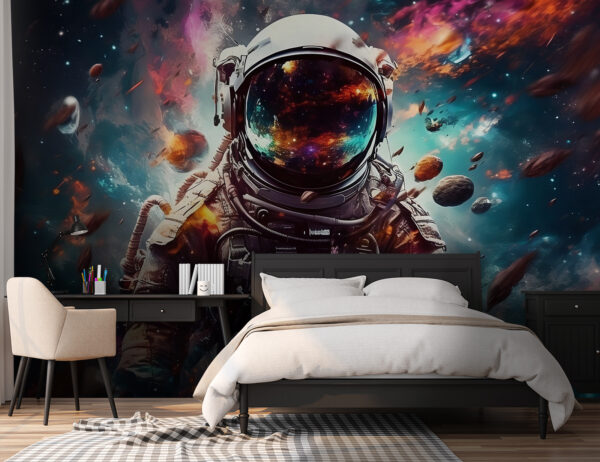 Astronauta w kosmosie z dużym hełmem Astronauta w kosmosie z dużym hełmem