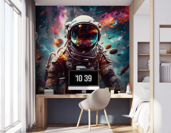 Astronauta w kosmosie z dużym hełmem Astronauta w kosmosie z dużym hełmem