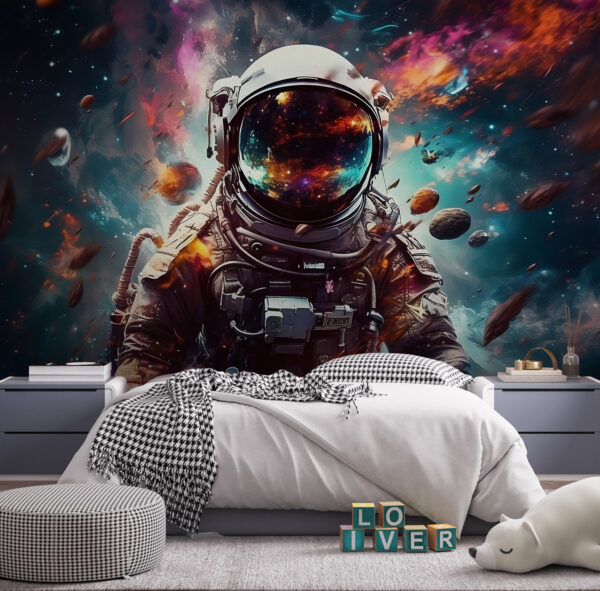 Astronauta w kosmosie z dużym hełmem Astronauta w kosmosie z dużym hełmem