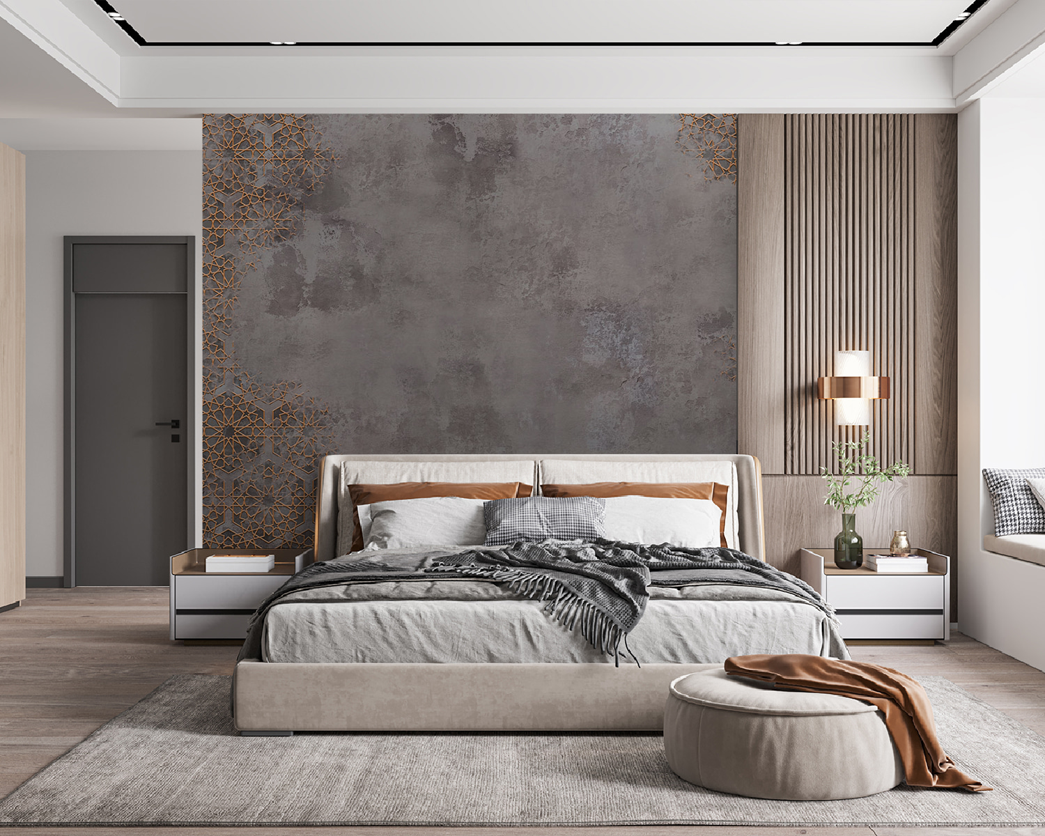 Grey and orange patterned wall Grey and orange patterned wall