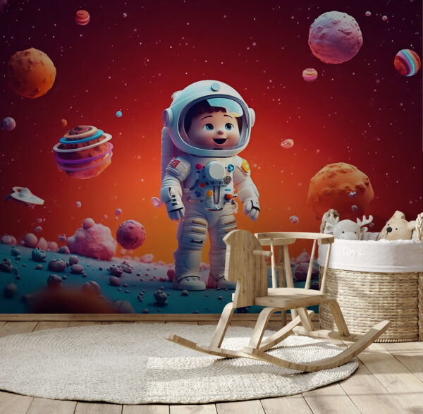 Kreskówka przedstawiająca zabawkowego astronautę w kosmosie Kreskówka przedstawiająca zabawkowego astronautę w kosmosie
