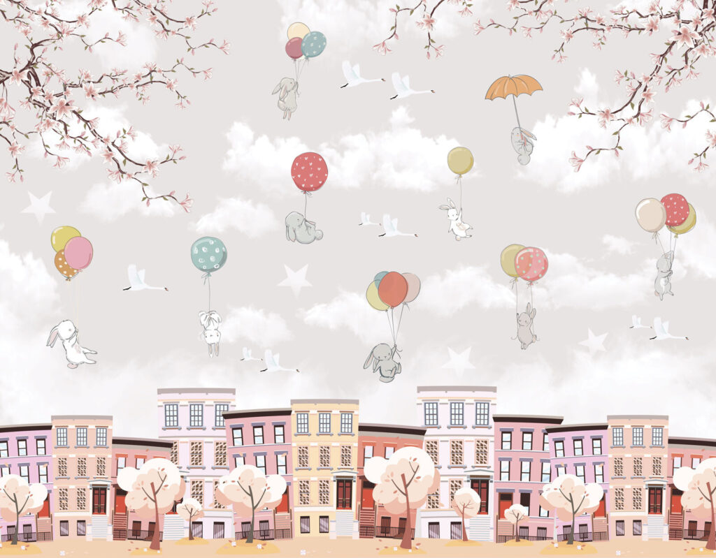 Miasto z drzewami i balonami Miasto z drzewami i balonami