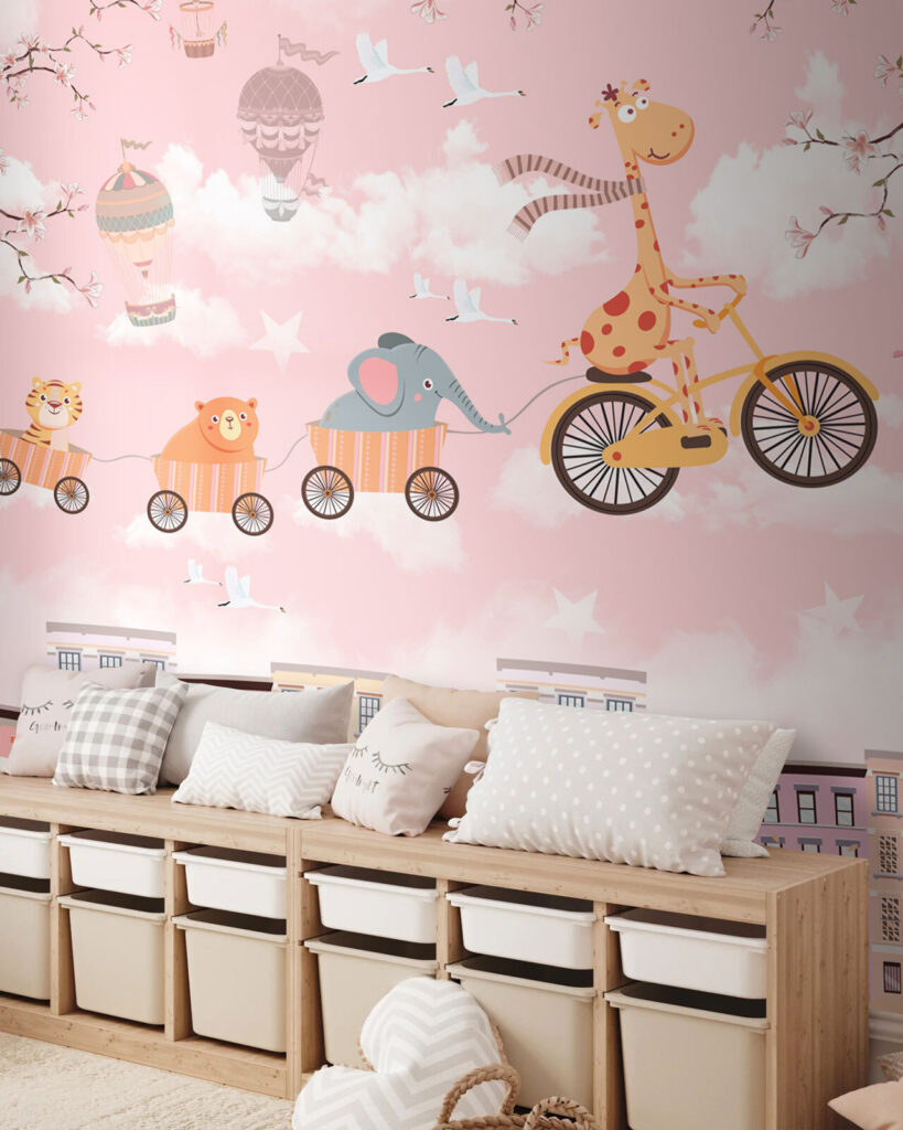 Cartoon animals riding a bicycle