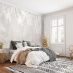 Fototapeta Białe liście na szarej powierzchni