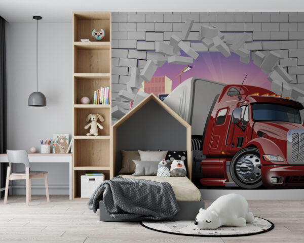 Truck breaking through a brick wall