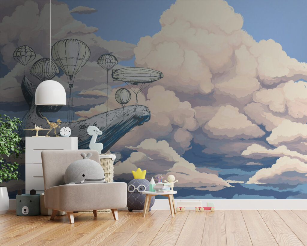 Whale with hot air balloons