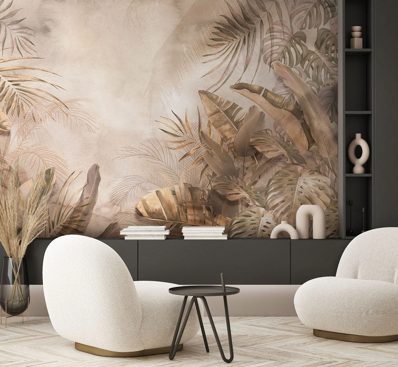 Tropical leaves in soft hues