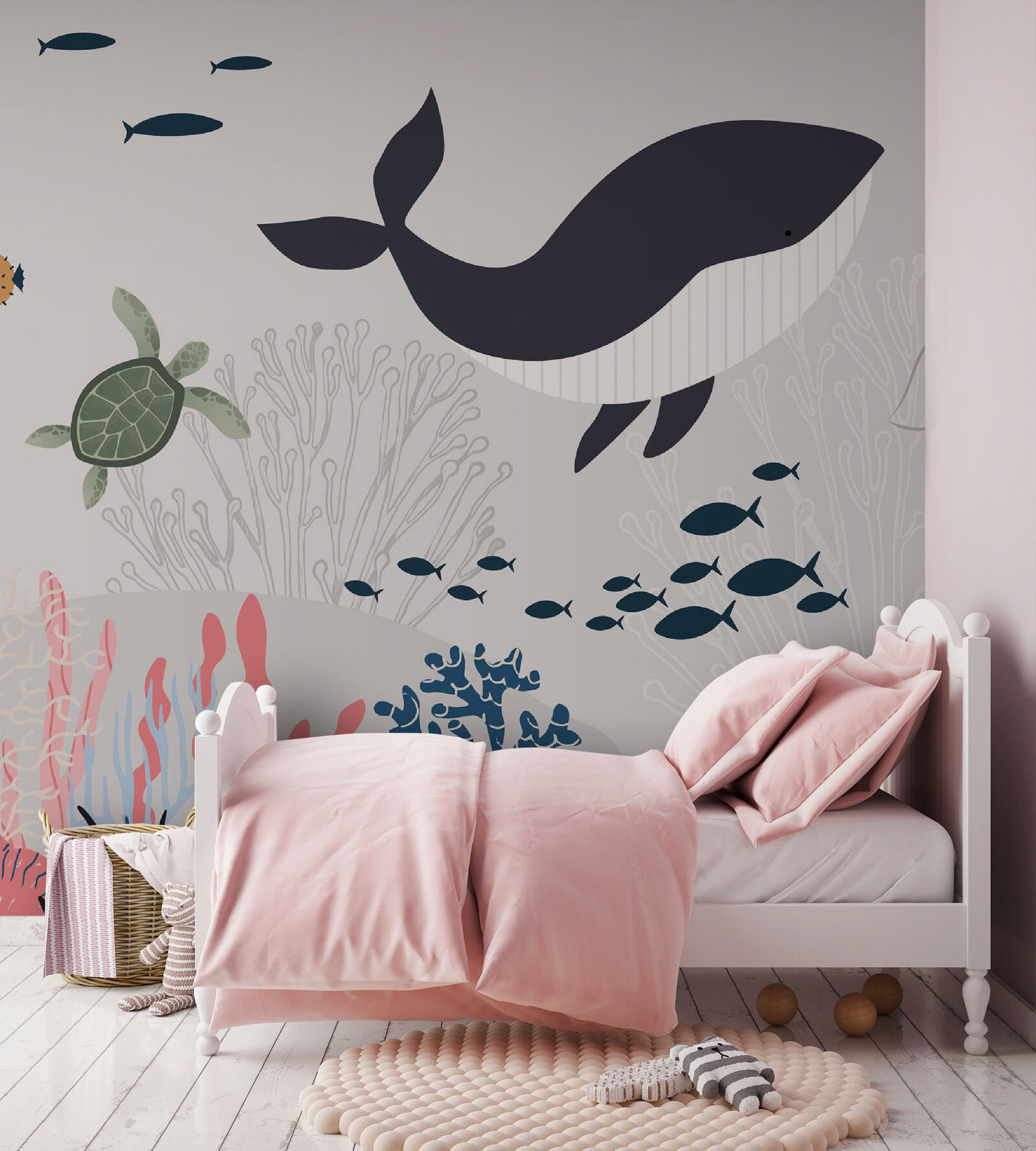 Whale and fish swimming in the ocean