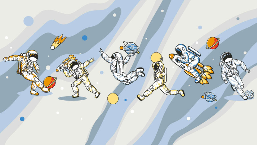 Grupa astronautów w przestrzeni kosmicznej Grupa astronautów w przestrzeni kosmicznej