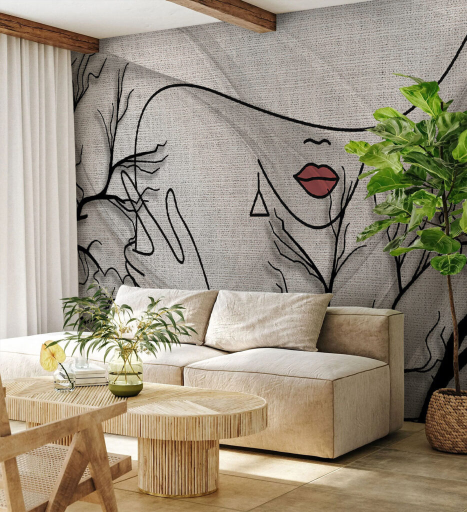 Drawing of a woman's face and a tree