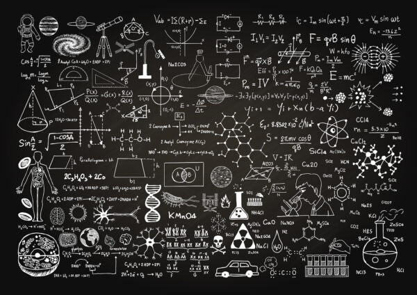 Tablica z symbolami i wzorami matematycznymi Tablica z symbolami i wzorami matematycznymi