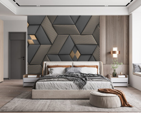 Geometric elegance in grays and brass