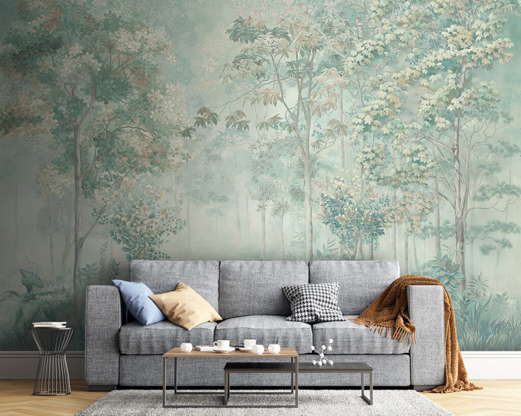 Wallpaper with trees and plants