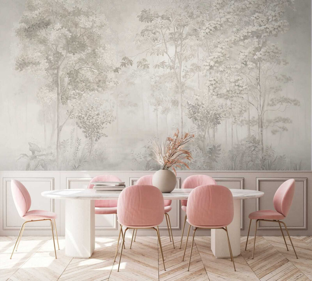 Wallpaper with trees and plants