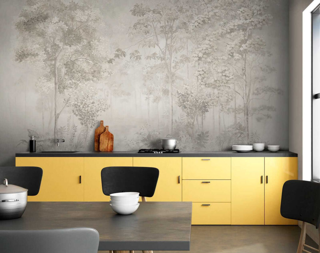 Wallpaper with trees and plants