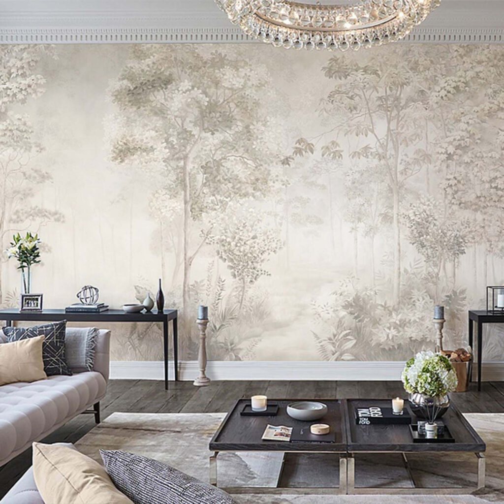 Wallpaper with trees and plants