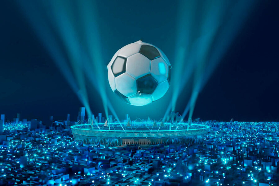 Piłka nożna nad stadionem