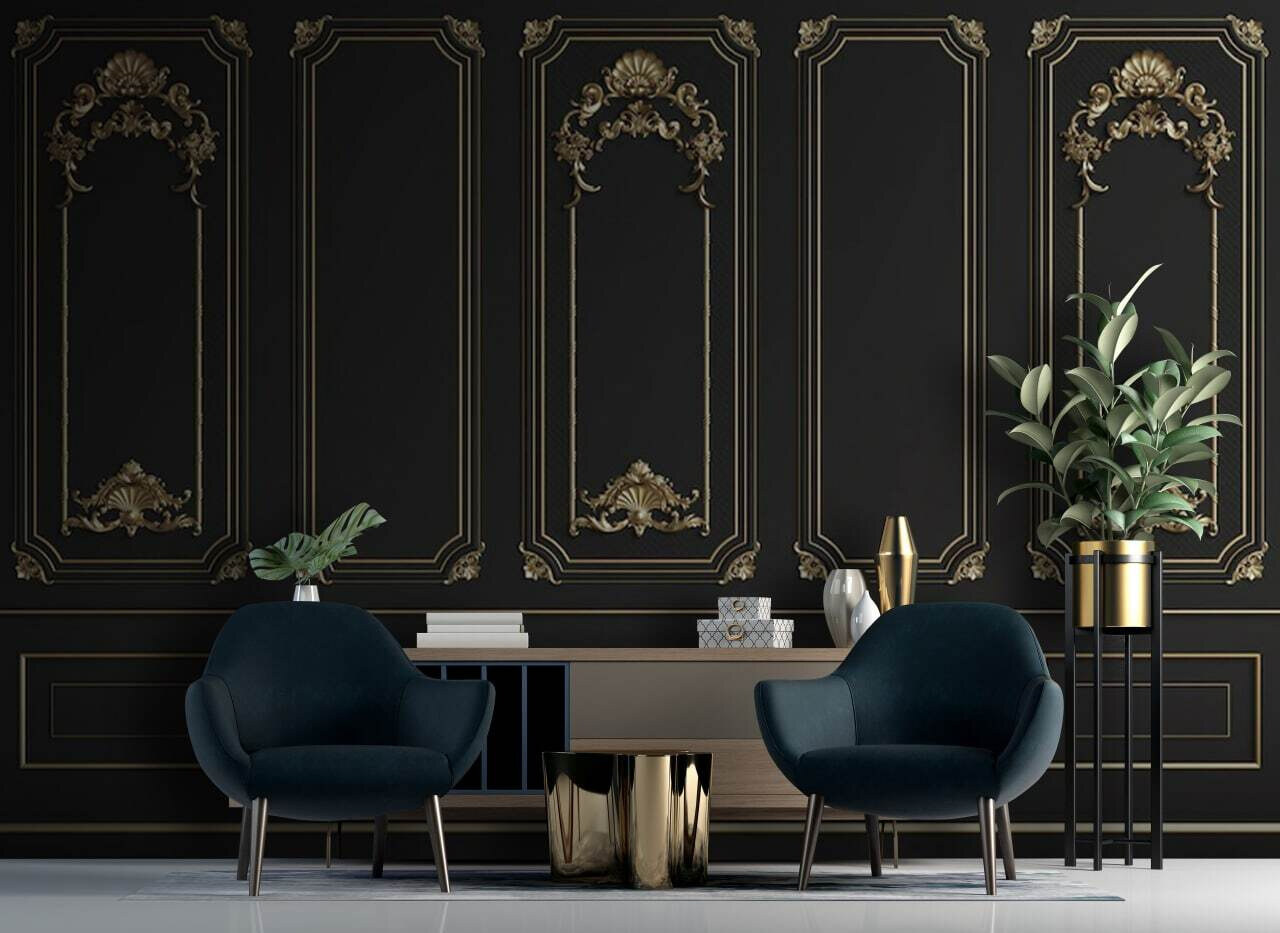 Elegant black panels with ornate accents