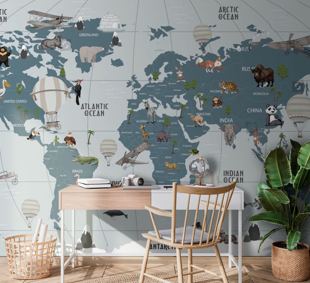 Map of the world with animals Map of the world with animals