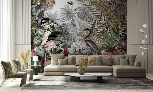 Mural z ptakami i kwiatami Mural z ptakami i kwiatami