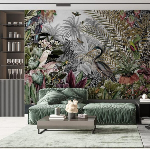 Mural z ptakami i kwiatami Mural z ptakami i kwiatami