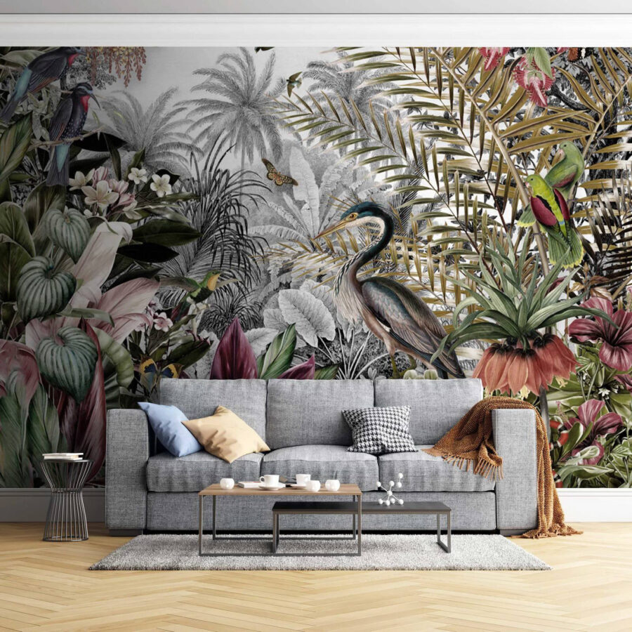 Mural z ptakami i kwiatami Mural z ptakami i kwiatami