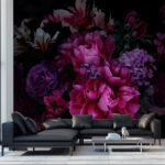 Fototapeta Grupa kwiatów na czarnym tle