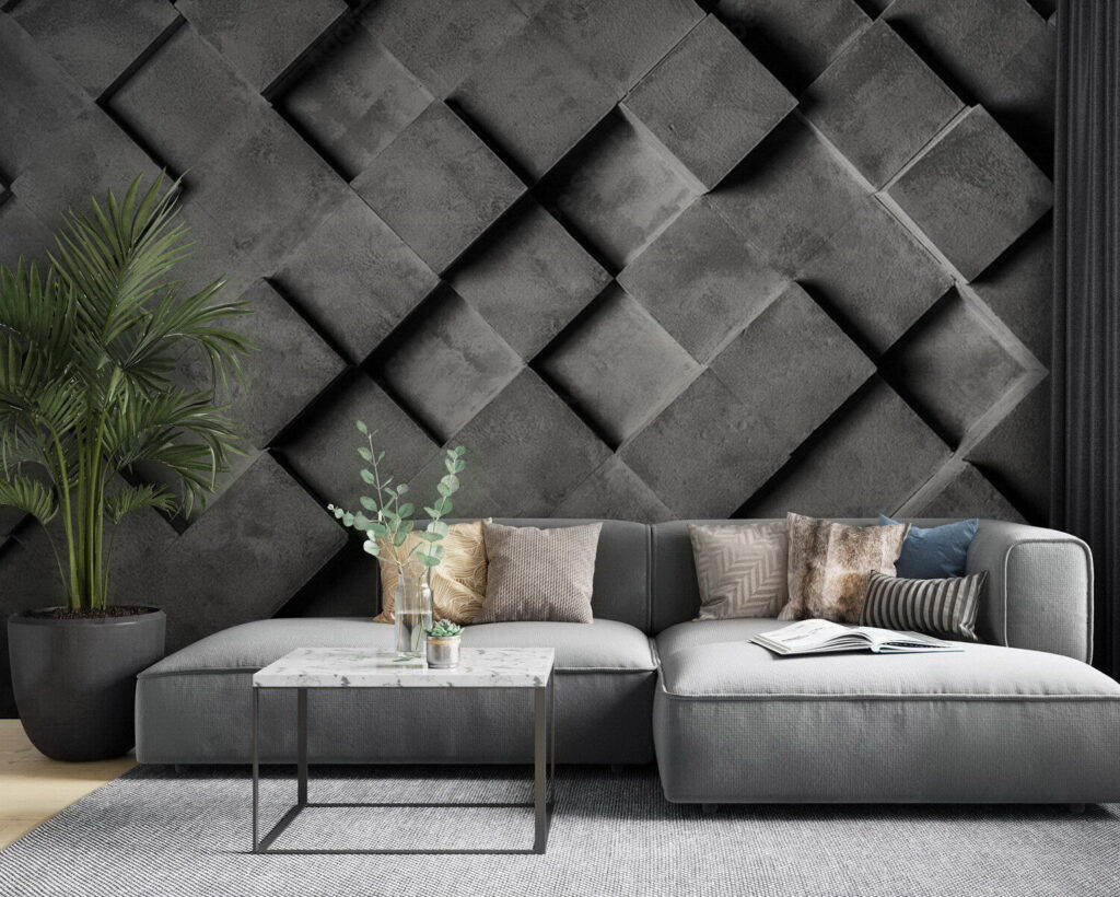 Grey and white wall with squares