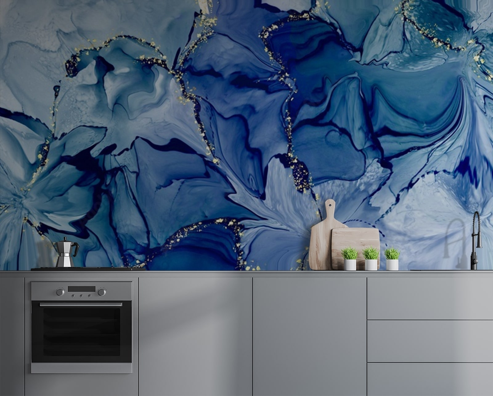 Blue and white swirls