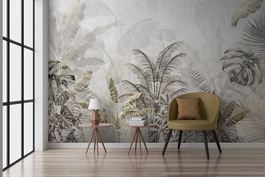 Tropical leaves in soft silhouette