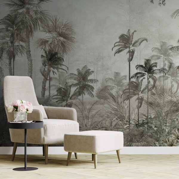 Grupa palm w mglistym lesie Grupa palm w mglistym lesie