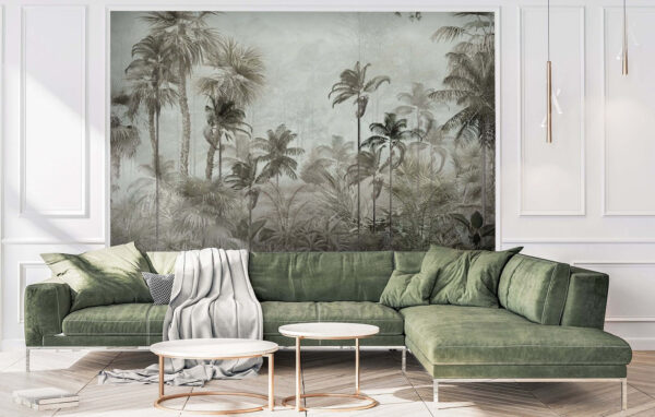 Grupa palm w mglistym lesie Grupa palm w mglistym lesie