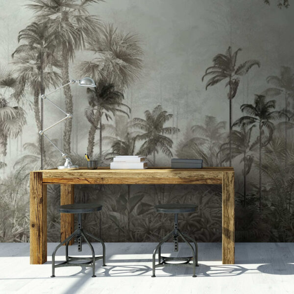Grupa palm w mglistym lesie Grupa palm w mglistym lesie