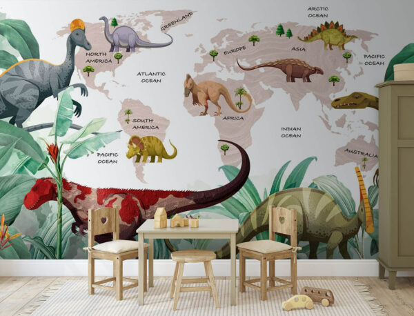 Mapa dinozaurów z roślinami i nazwami Mapa dinozaurów z roślinami i nazwami