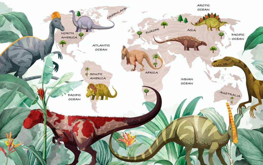 Mapa dinozaurów z roślinami i nazwami
