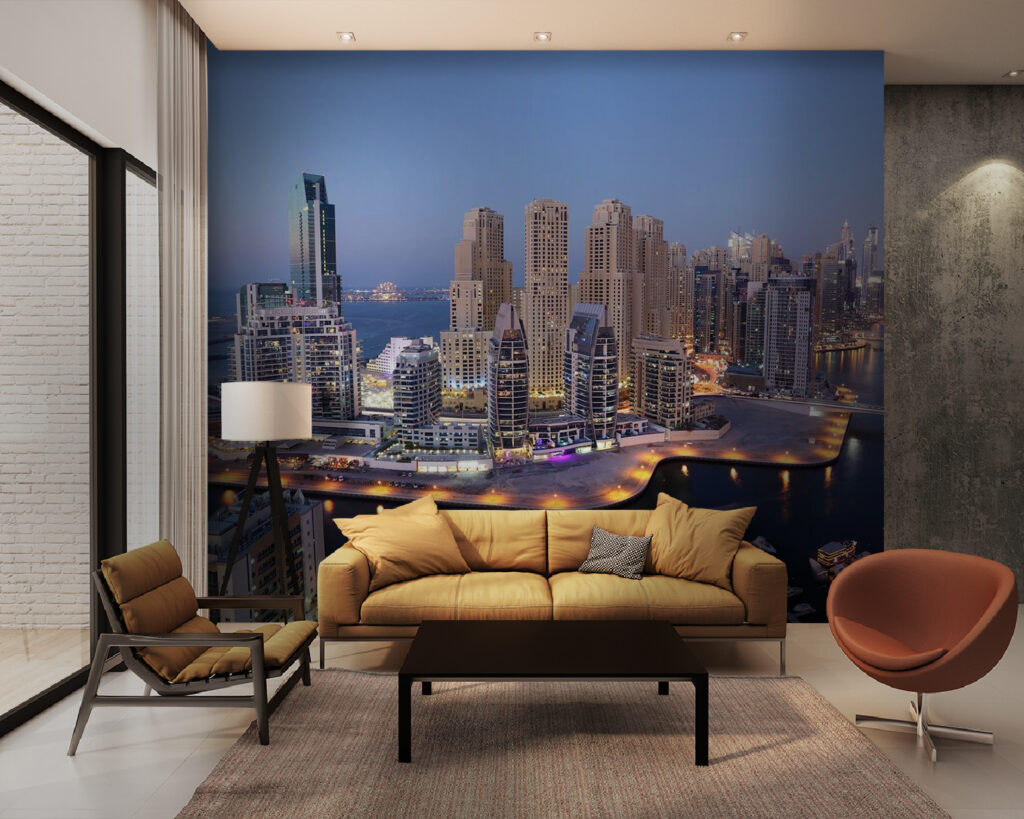 City with lights on the water